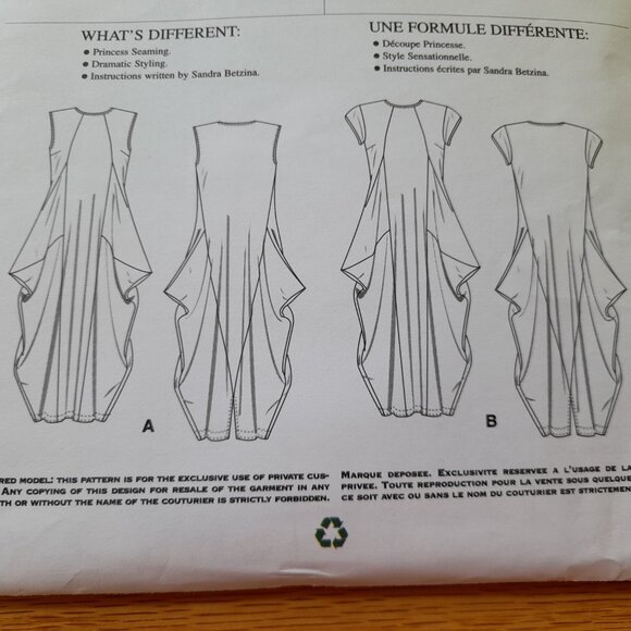 Dress Sewing Pattern Size 32"-55" Bust Vogue 1234 Artsy Loose Pullover UNCUT - Picture 8 of 10